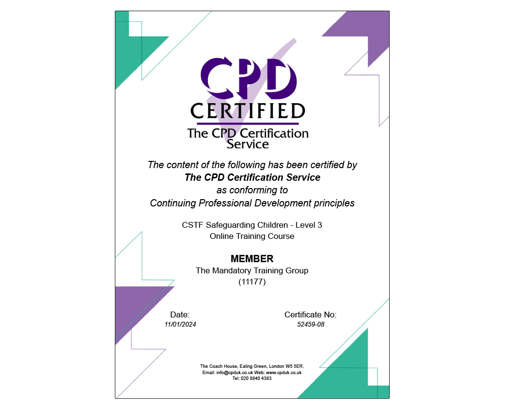 Accredited CSTF Safeguarding Children - Level 3 - Online Course - ComplyPlus LMS™ - The Mandatory Training Group UK -